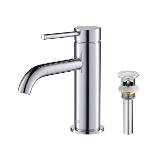 Single Hole Circular Single Handle Bathroom Vanity Sink Faucet with Pop Up Drain in Chrome