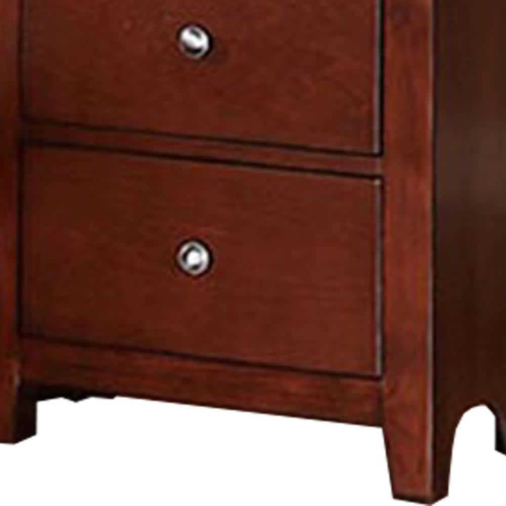 25" Brown Pine and MDF 2-Drawer Nightstand with Metal Pulls