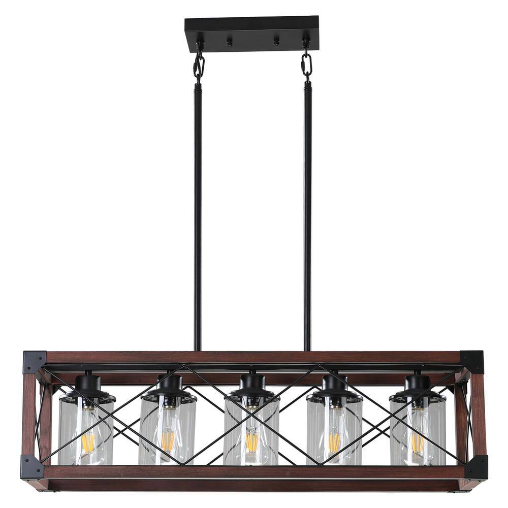 5-Light Retro Farmhouse Chandelier Pendant for Kitchen, Living room, Dining room in Red and Black with Glass Lampshade price history on PriceWatchPro
