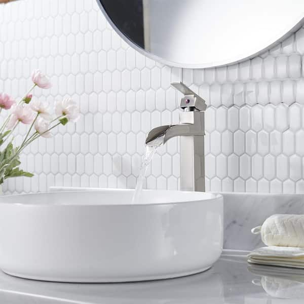 Waterfall Single Handle Bathroom Faucet with Metal Pop-Up Drain in Brushed Nickel