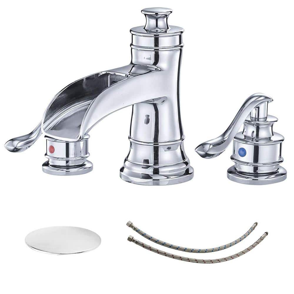 Fapully 8 in. Widespread 2-Handle Mid-Arc Waterfall Bathroom Faucet ...