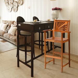 Acacia Wood Barstools 29.5 in. Bar Chair with Sector Backrest and Slatted Seat Reddish Brown (Set of 2)