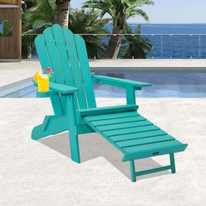 Outdoor Patio Weather-Resistant Composite Adirondack Chair with Pullout Ottoman and Cup Holder in Green