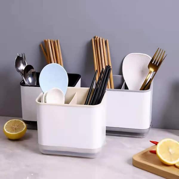 Apricot PP PS Utensil Holder Sink Caddy with Drainage Holes and Removable Tray for Organized Kitchen Storage