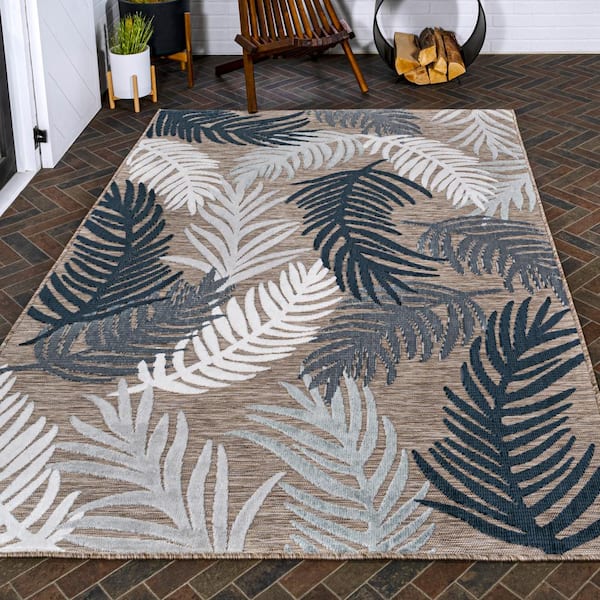 JONATHAN Y Montego High-Low Tropical Palm Brown/Navy/Ivory 2 ft. x 8 ft.  Indoor/Outdoor Area Rug HWC101B-28 - The Home Depot