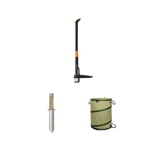 Hori Hori 7 in. Gardening Knife, 34 in. Weed Puller and 30 Gal. Leaf Bag Combo Fiskars
