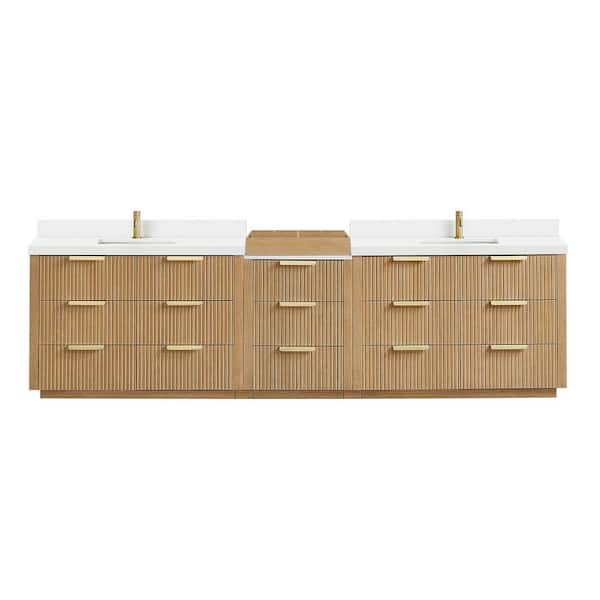 Santarem 120 in. W x 22 in. D x 35.6 in. H Double Sink Bath Vanity in Washed Ash Grey with Pure White Quartz Stone Top