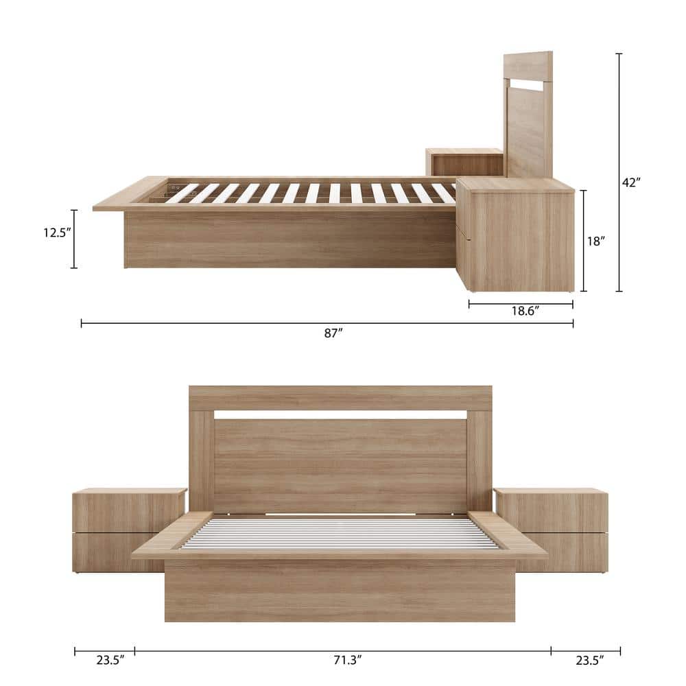 Malibu 4-Piece Brown Oak Platform Bedroom Set
