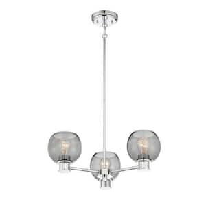3-Light Chrome Chandelier with Smoked Glass Shades