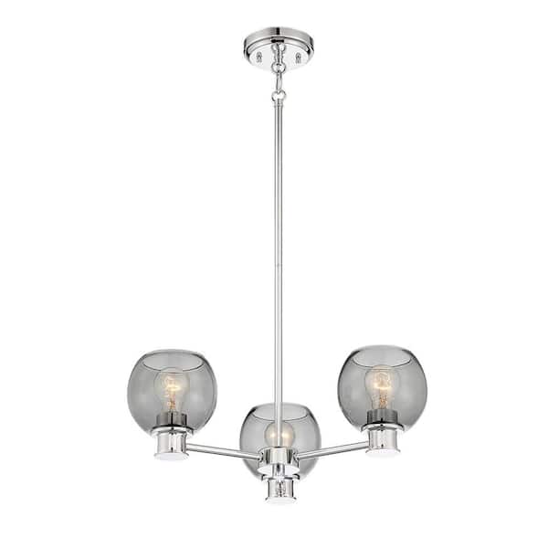 Good Lumens by Madison Avenue 3-Light Chrome Chandelier with Smoked Glass Shades