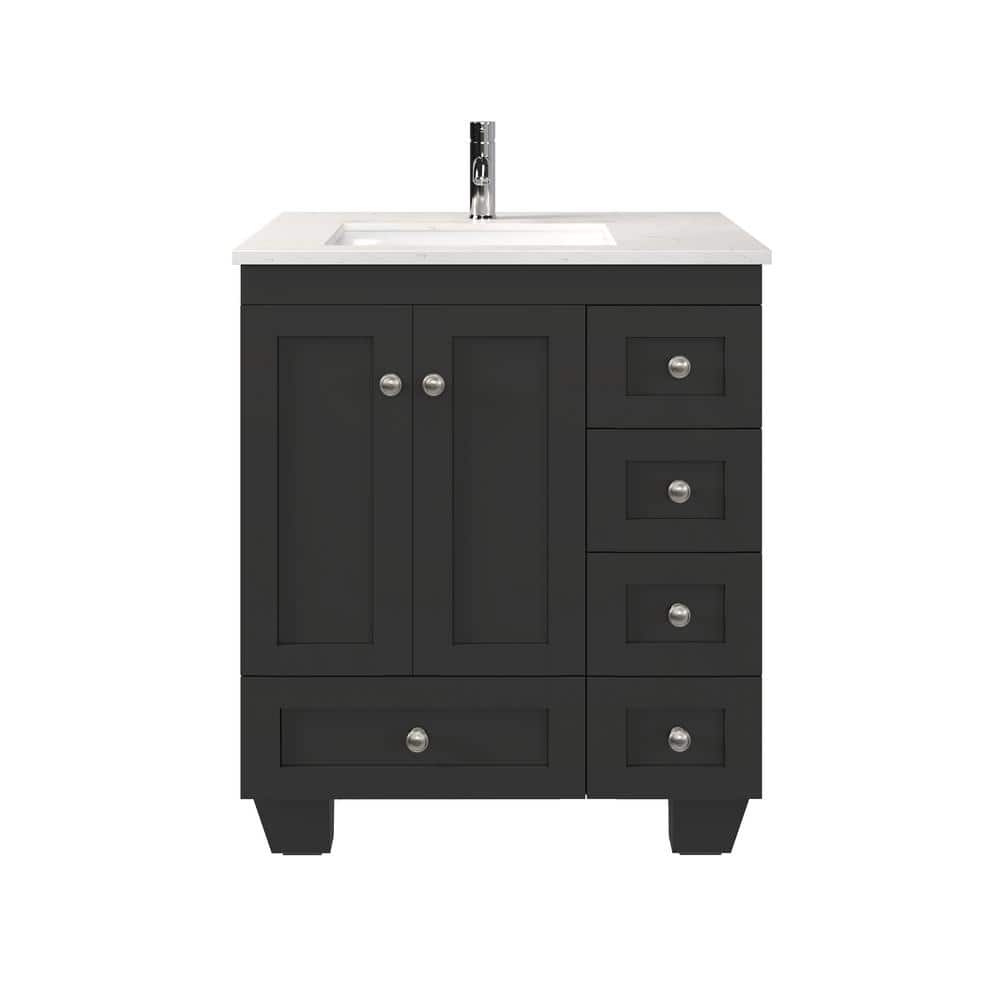 Espresso 28" Bathroom Vanity with White Quartz Top and Undermount Sink