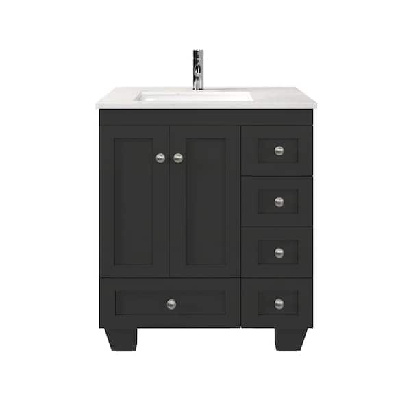 Eviva Happy 28 in. Single Sink Espresso Bath Vanity with White Carrara Quartz Top (Assembled)