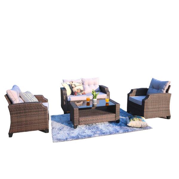 Direct Wicker Charlotte 3 Piece Steel Patio Conversation Set With Grey Cushions Pas 1651 Brown The Home Depot Steel Wicker Patio Conversation Set, Outdoor Furniture Charlotte