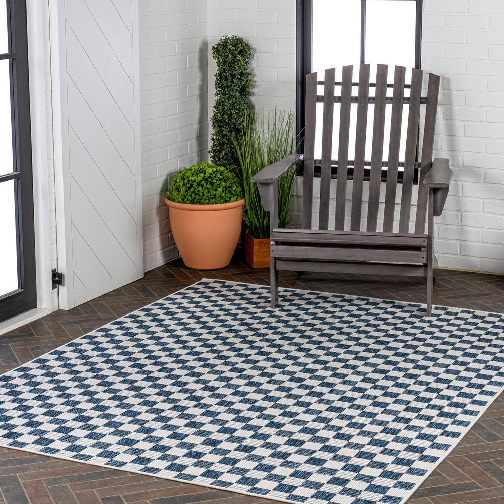 Aimee Navy and Cream Synthetic Checkerboard 3 x 5 Area Rug