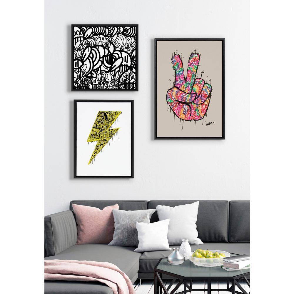 Colorful Peace Sign Hand Art on Black Framed Canvas