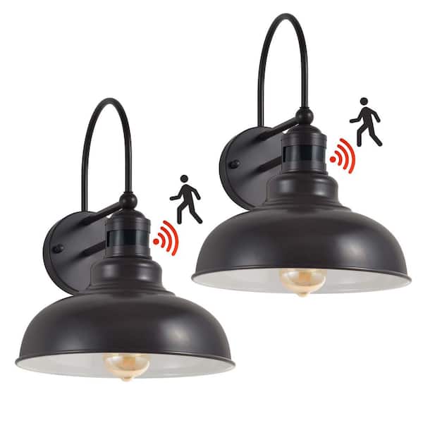 GMGSROM Black and White Motion Sensing Dusk to Dawn Farmhouse Outdoor Barn Light Wall Sconce (Set of 2)