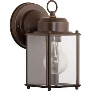 1-Light Antique Bronze Clear Flat Glass Traditional Outdoor Wall Lantern Light