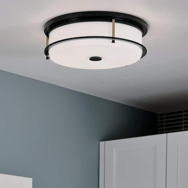 KICHLER Brit 18 in. 4-Light Black and Champagne Bronze Industrial Hallway Flush Mount Ceiling Light