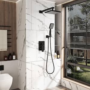 2-Spray Patterns 8 in. Wall Mount Dual Shower Heads with Rough- in Valve in Matte Black