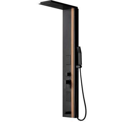 2-Jet Rainfall Shower Panel System with Rainfall Waterfall Shower Head and Shower Wand in Black Bamboo