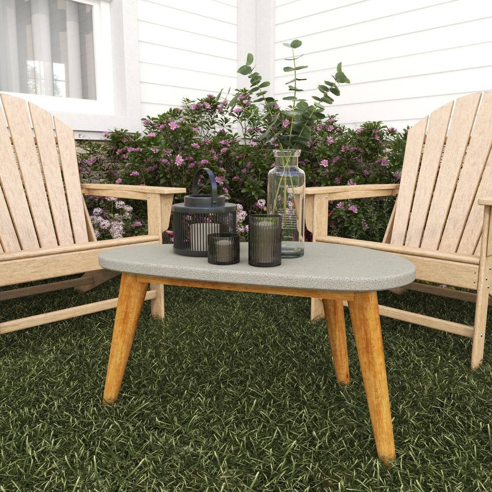 Modern Acacia Wood & Polycement Outdoor Accent Table in Gray