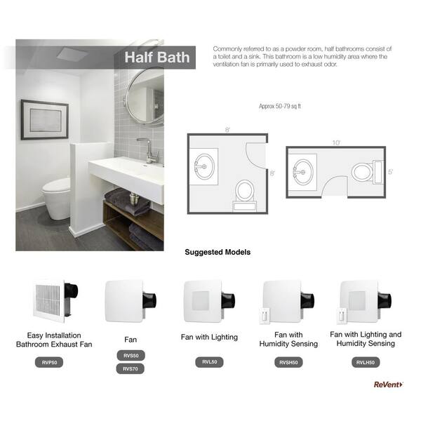 ReVent 50 CFM Ceiling/Wall Mount Easy Roomside Installation Bathroom/Bath  Exhaust Fan with Adjustable LED Lighting, ENERGY STAR RVL50-D - The Home  Depot