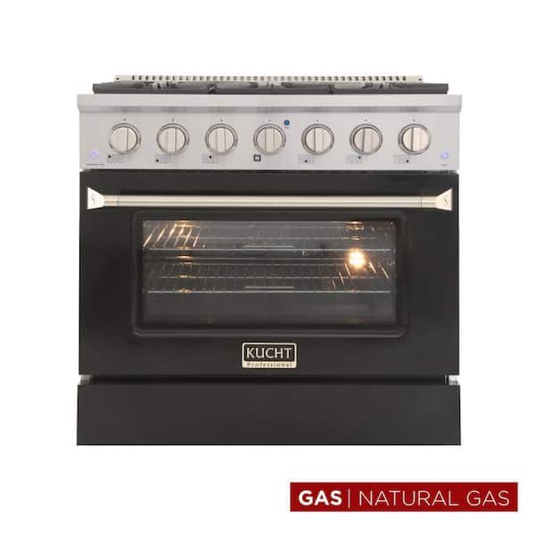 Pro-Style 36 in. 5.2 cu. ft. Natural Gas Range with Sealed Burners and Convection Oven in Black Oven Door