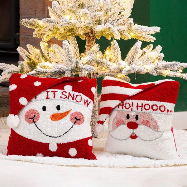 Glitzhome 14 in. H Christmas Hooked 3D Santa and Snowman Pillow