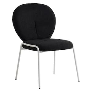Celestial Mid-Century Modern Boucle Dining Side Chair with White Powder Coated Iron Frame (Black)