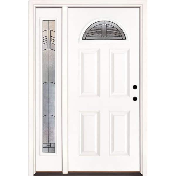 Feather River Doors 50.5 in. x 81.625 in. Rochester Patina Fan Lite Unfinished Smooth Left-Hand Fiberglass Prehung Front Door with Sidelite