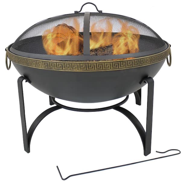 Sunnydaze 26-In Contemporary Steel Fire Bowl with Handles and Spark Screen