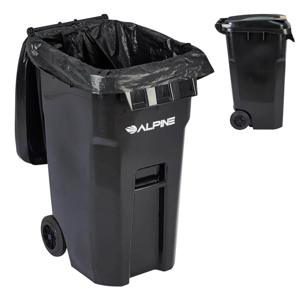 64 Gal. Black Rolling Outdoor Trash Can with Wheels and Lid