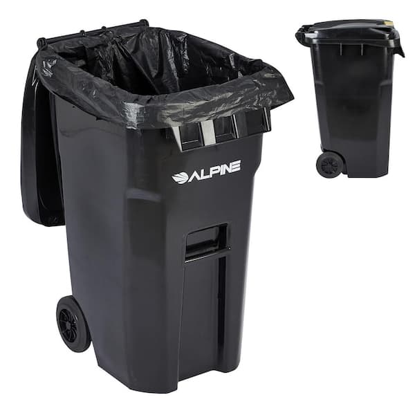 Alpine Industries 64 Gal. Black Rolling Outdoor Trash Can with Wheels and Lid