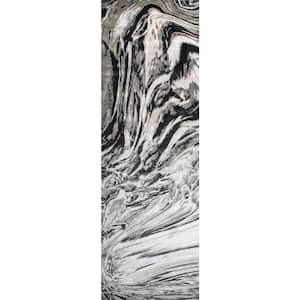 Drea Marble Gray 2 ft. x 6 ft. Abstract Indoor Runner Rug