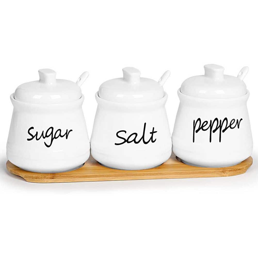 3-Piece White Ceramic Condiment Pot Set with Tray and Spoons, Smooth Finish, Easy Clean, Elegant for Kitchen price history on PriceWatchPro