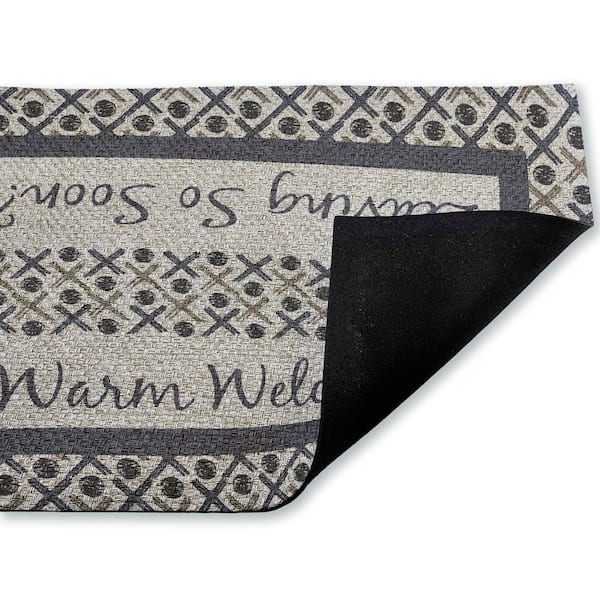 Warm Welcome & Leaving Soon Blue 18 in. x 30 in. Polyester Non-Slip Outdoor Door Mat