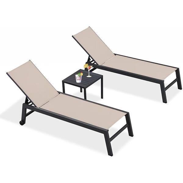 PURPLE LEAF Textilene 3Pieces Outdoor Pool Lounge Chairs with Side