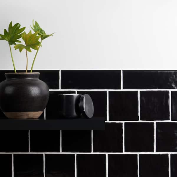Amagansett Jet Black 2.55 in. x 7.87 in. Mixed Finish Ceramic Wall Bullnose Tile