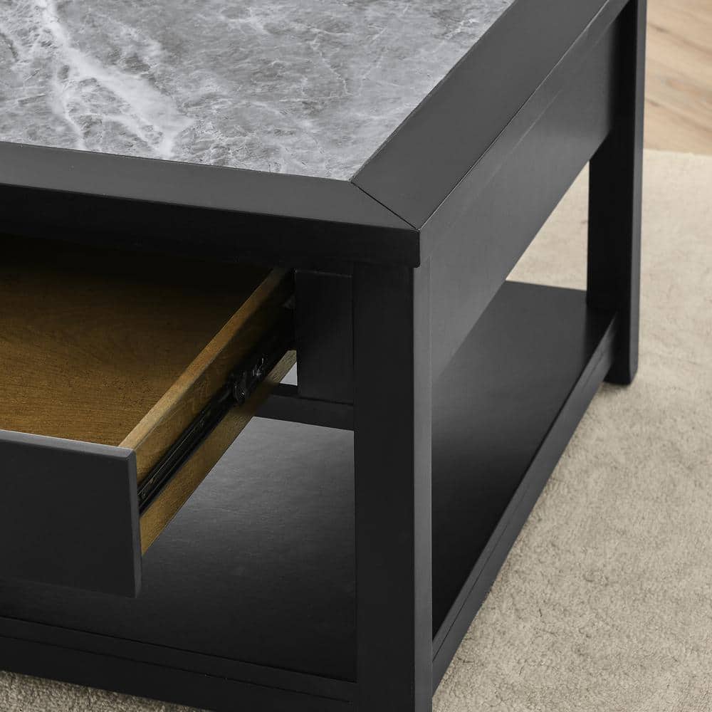 Ebony and Gray Rectangular Wood Coffee Table with Storage