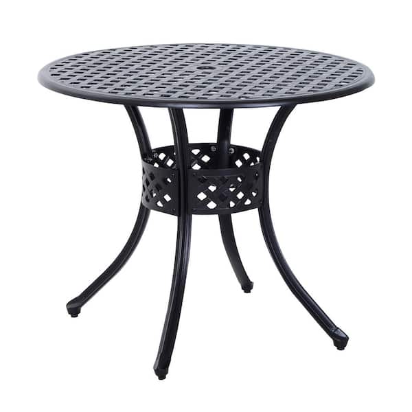 33 in. Round Cast Aluminium Outdoor Patio Dining Table with Umbrella Hole