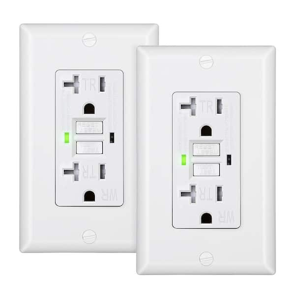 20A GFCI Outlet Receptacle Self-Test 2-Pack with LED Indicator, Wall plate Included, White