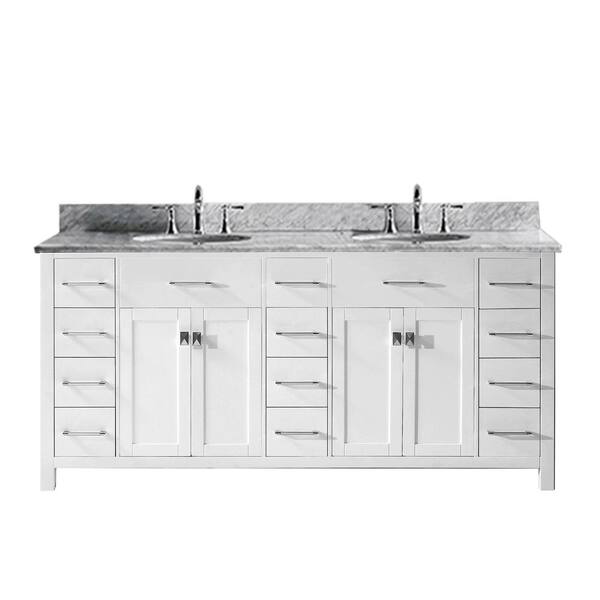 Virtu USA Caroline Parkway 72 in. W Bath Vanity in White with Marble Vanity Top in White with Round Basin
