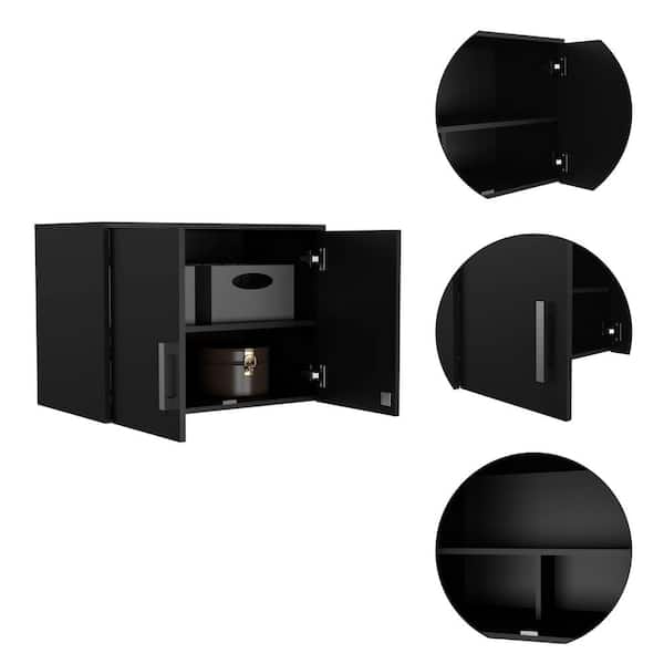 Amucolo 27.56 in. W x 15.98 in. D x 19.69 in. H Black Wood Ready to Assemble Wall Kitchen Cabinet with Double Doors
