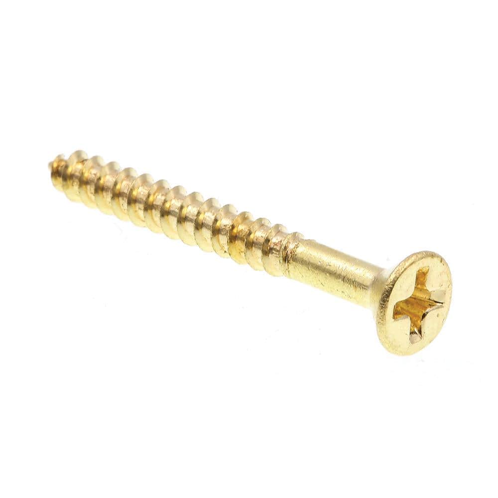 Brass Wood Screw #14 Threads Plain Finish 1-1/4 Length Pack of 100 1-1/4 Length Small Parts Flat Head Slotted Drive 