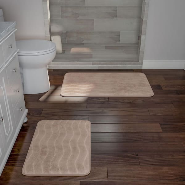 Taupe 20.25 in. x 32.25 in. Memory Foam 2-Piece Bath Mat Set