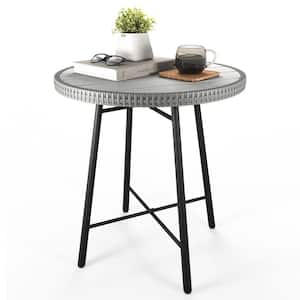 Black Metal Frame Wicker Outdoor Side Table with Plastic Table Top