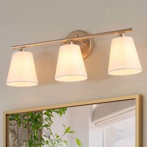 Modern Farmhouse Gold Wall Sconce, 20.1 in. 3-Light Bathroom Vanity Light with Fabric Shades