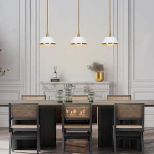 Modern 9 in. 1-Light Brass Gold and White Pendant Light with Bell Shade White Pendant for Kitchen Island and Dining Room