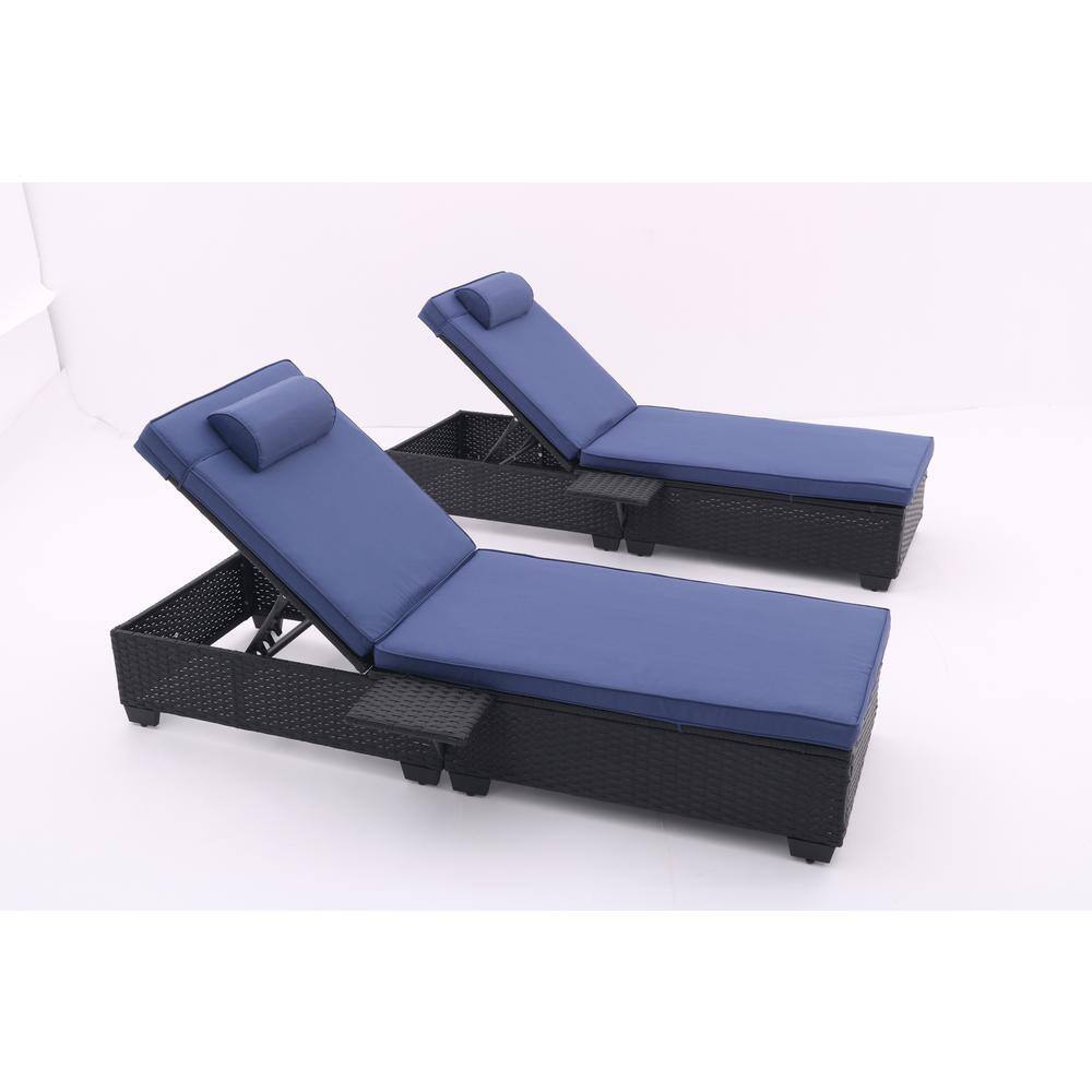 Black 2-piece Metal Outdoor Patio Chaise Lounge Chair with Reclining Adjust