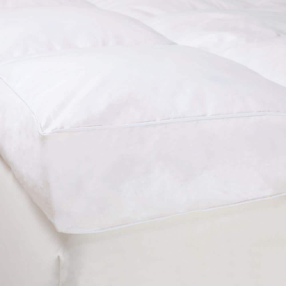 Plush White Cotton Down Feather Twin Mattress Topper